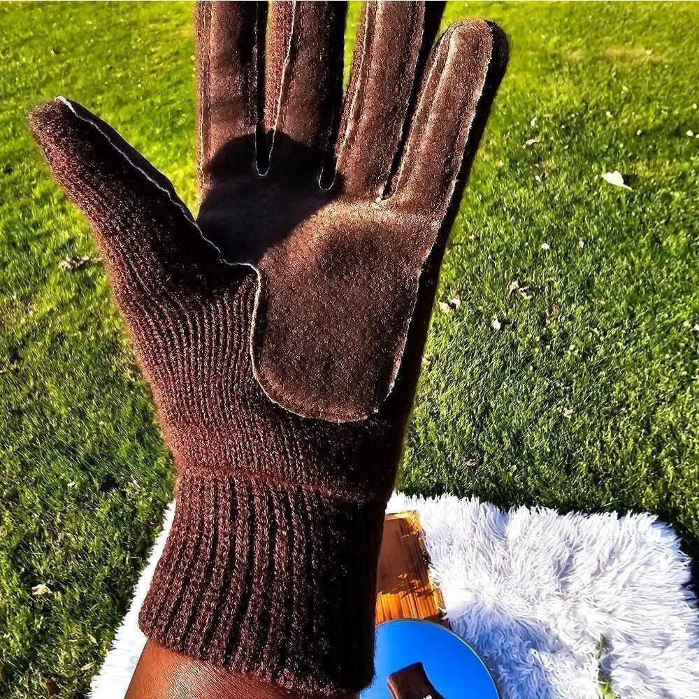 Thinsulate Thermal Brown Insulated Acrylic Blend Suede Lether Detail Unisex Glov